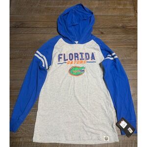 Wes and Willy Florida Gators Hooded Tee Kids L 14/16 Blue Grey NWT Raglan